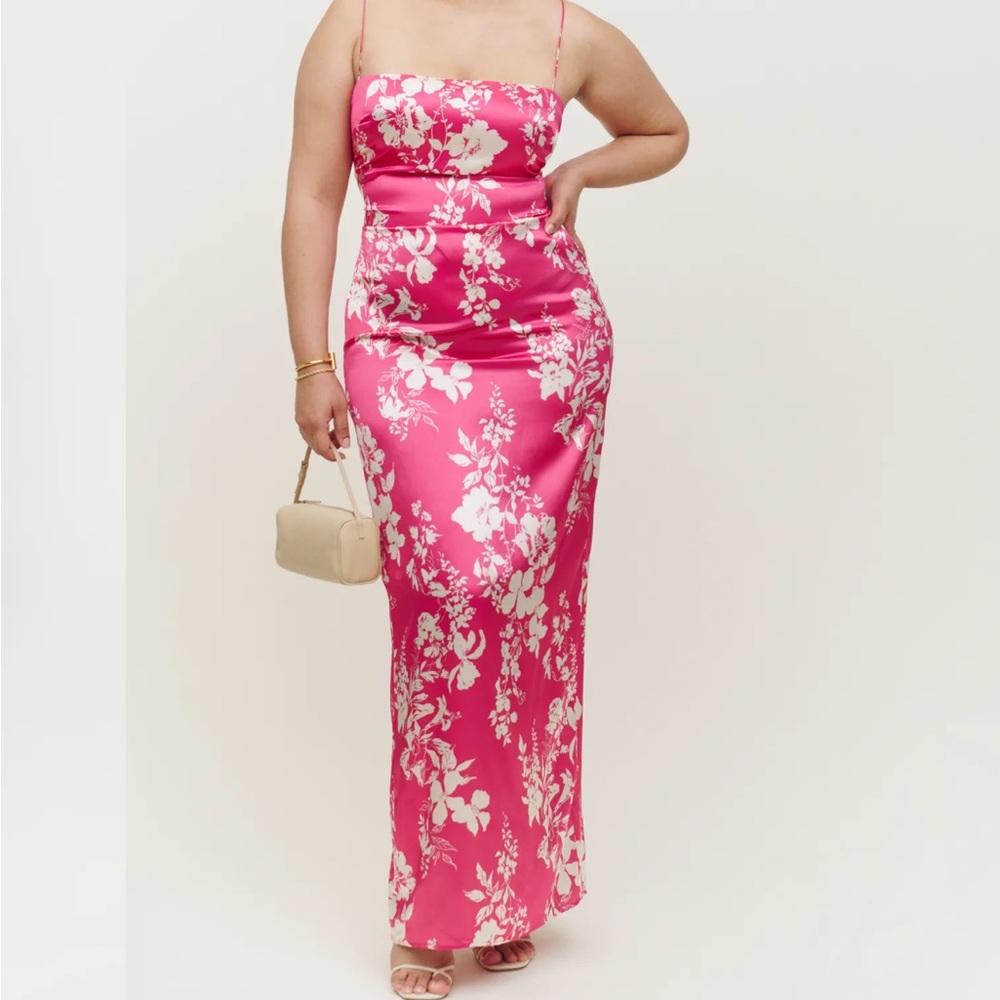 Reformation Pink Floral Frankie Silk Dress